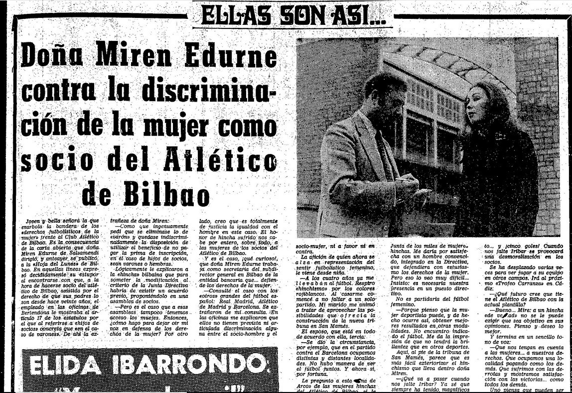 Entrevista a Edurne Salsamendi en el periódico ya extinto, 'La Gaceta del Norte', 19/04/1972 Athletic